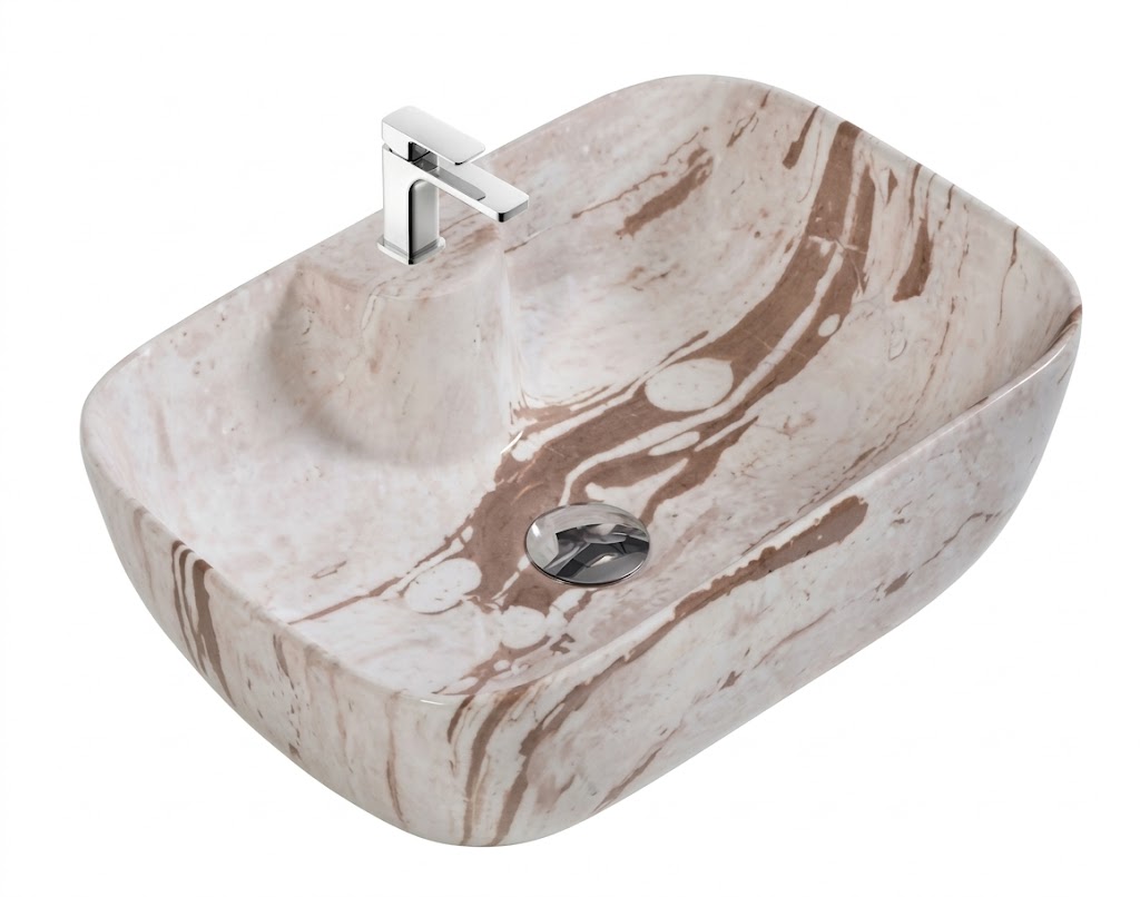 Beige Marble Pattern Countertop Wash Basin — image 1