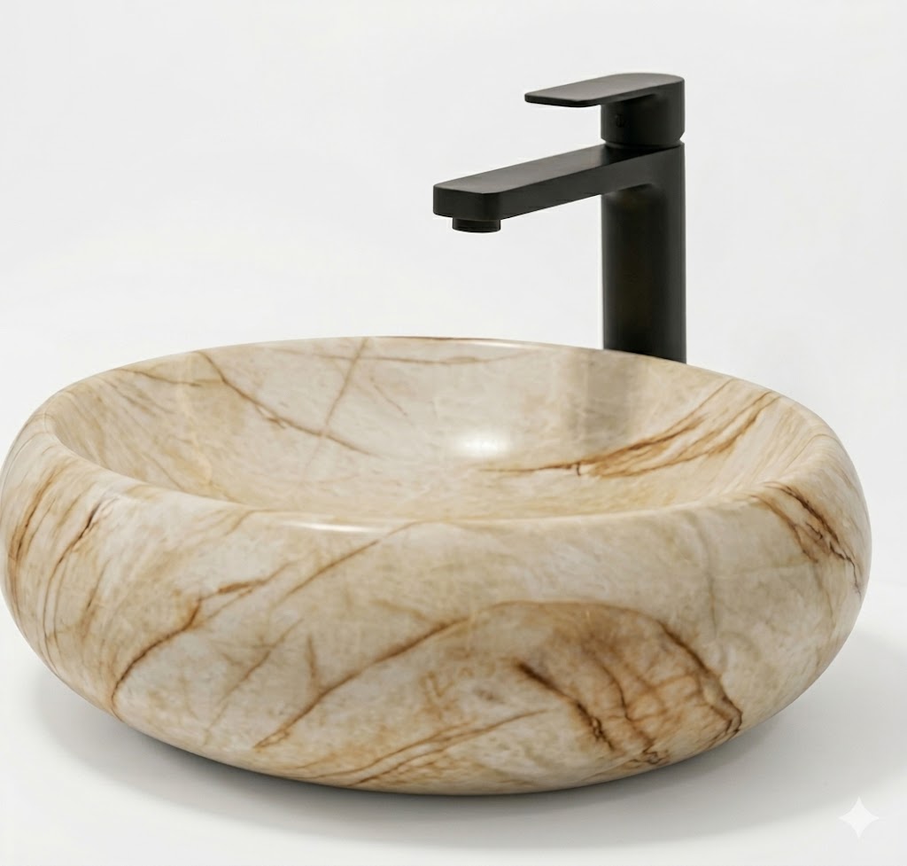 Beige Marble Round Tabletop Wash Basin — image 1