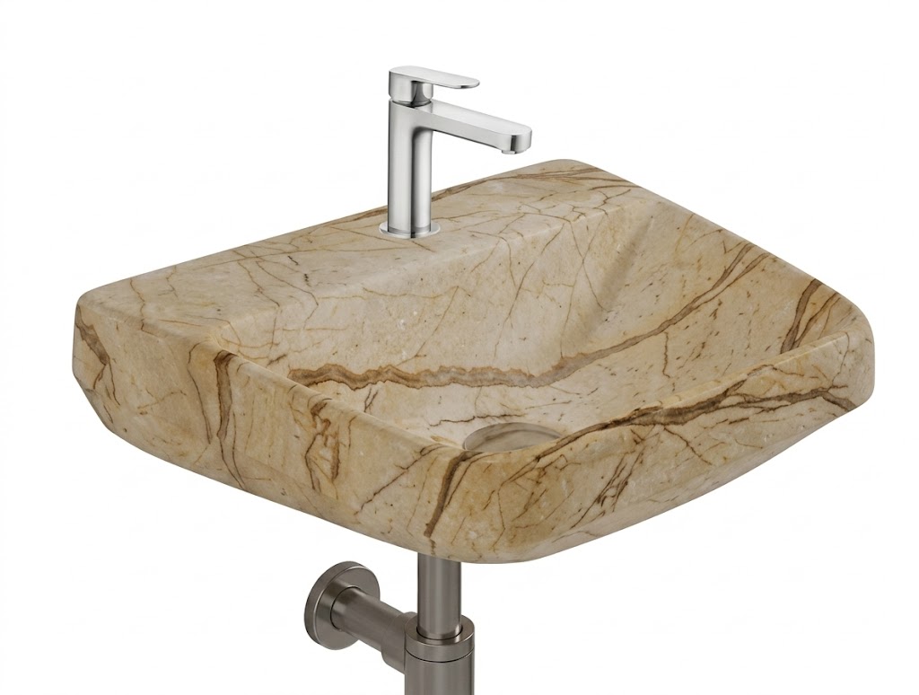 Beige Marble Square Wall Hung Wash Basin — image 1