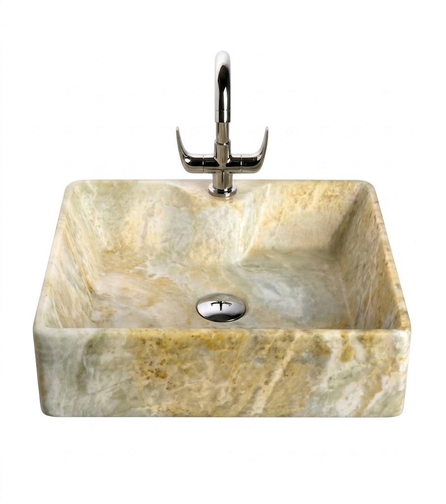 Beige Onyx Geometric Wall Hung Wash Basin — image 1