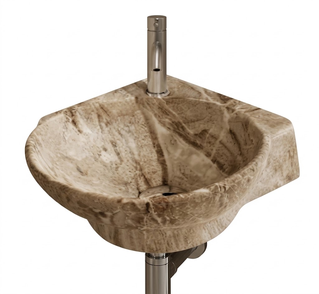 Beige & White Wall Hung Corner Basin — image 1