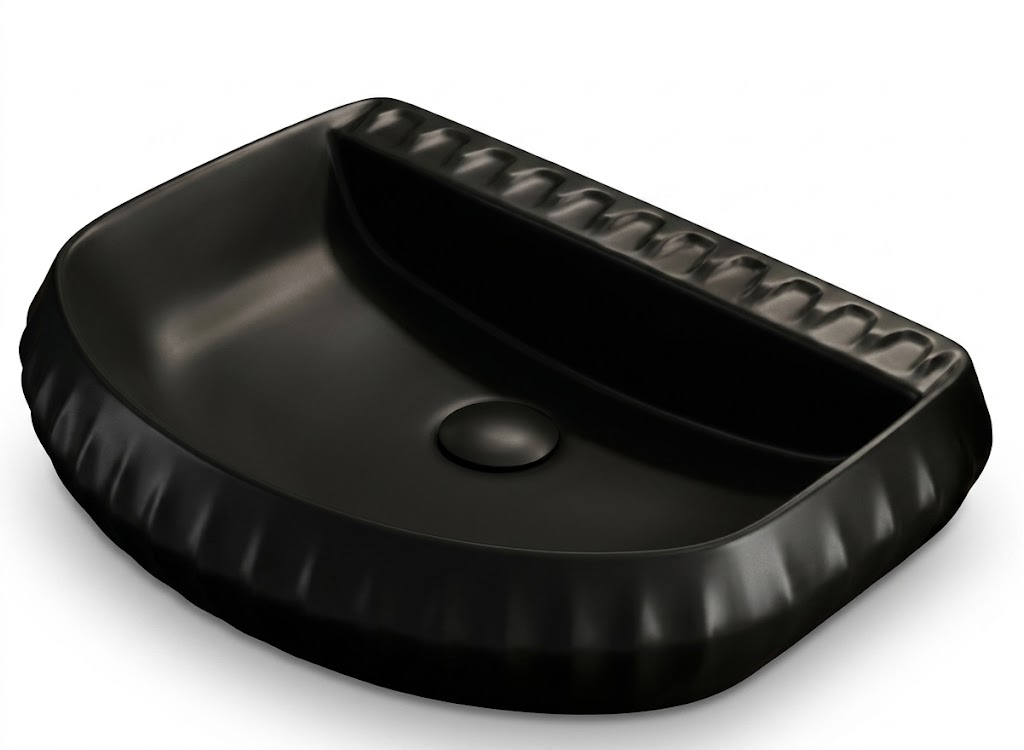 Black Fluted Ceramic Table Top Basin — image 1
