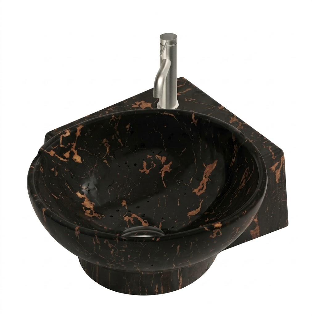 Black & Gold Vessel Wall Hung Corner Basin — image 1
