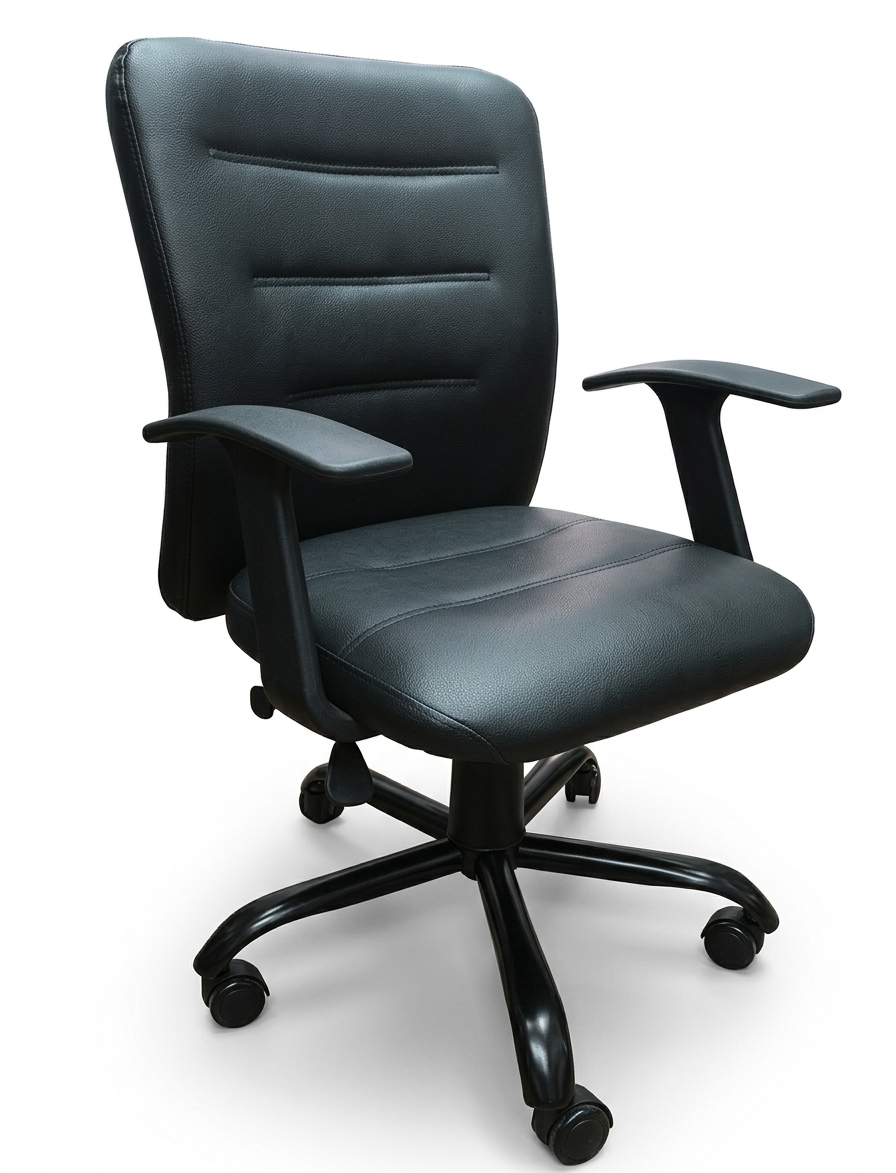Black Leather Revolving Office Chair — image 1