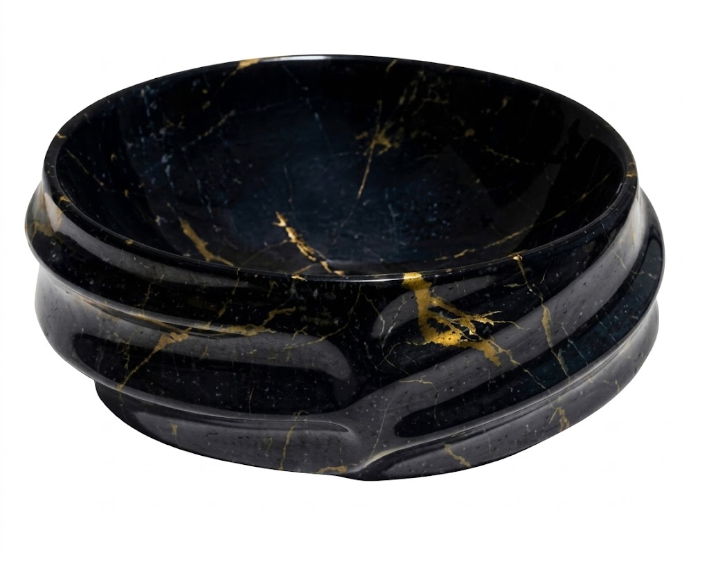 Black Marble Gold Vein Round Tabletop Wash Basin — image 1