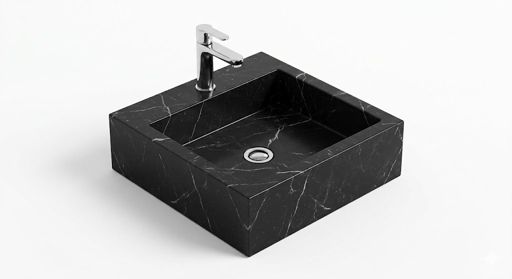  Black Marble Rectangular Tabletop Wash Basin — image 1