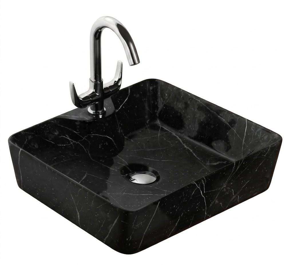 Black Marble Square Tabletop Wash Basin — image 1