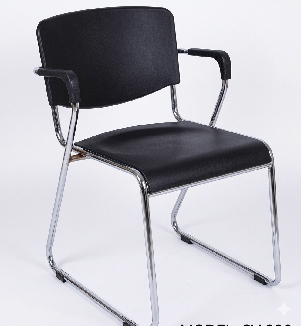 Black Ribbed Leatherette Visitor Chair — image 1