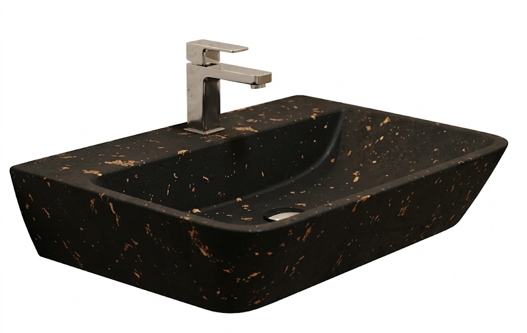 Black Terrazzo Finish Wall Hung Wash Basin — image 1