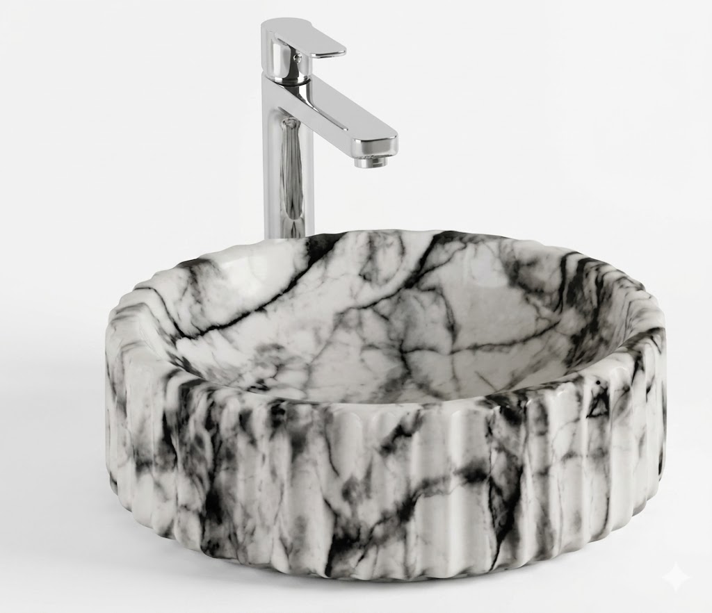 Black Vein Marble Fluted Countertop Wash Basin — image 1