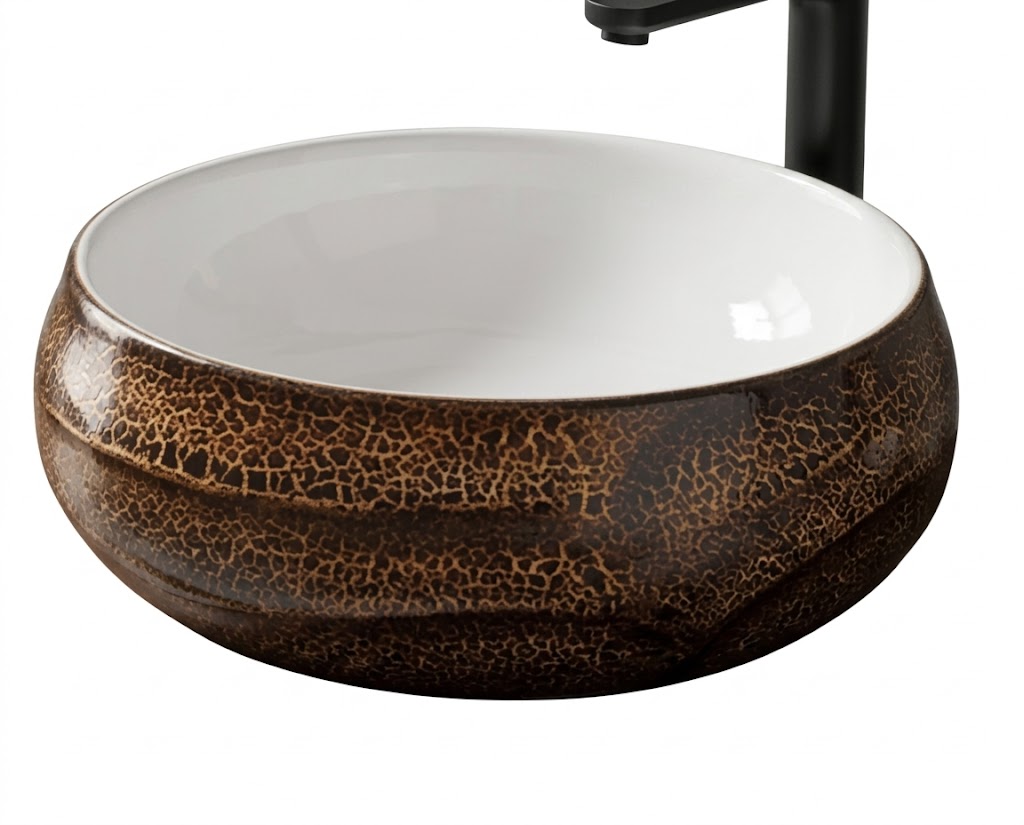 Brown Crackled Ceramic Finish Table Top Basin — image 1