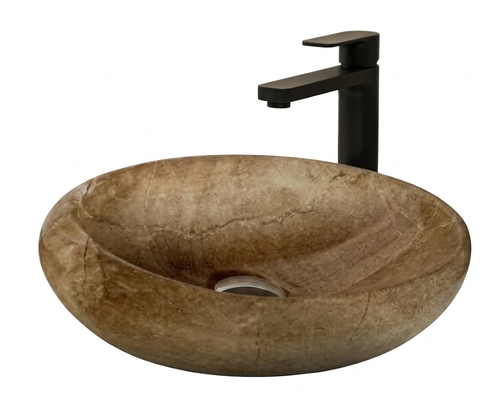  Brown Stone Finish Round Tabletop Wash Basin — image 1