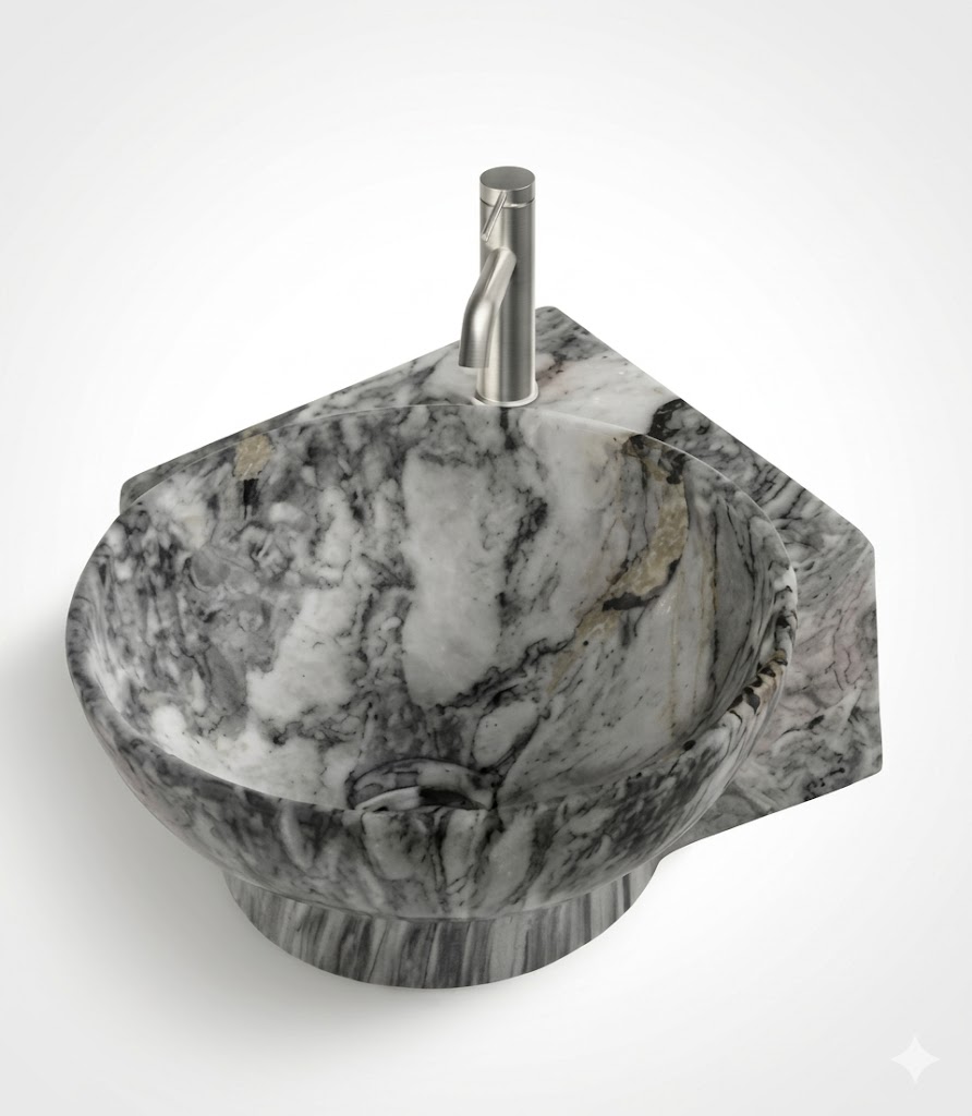 Grey Marble Style Finish Wall Hung Corner Basin — image 1