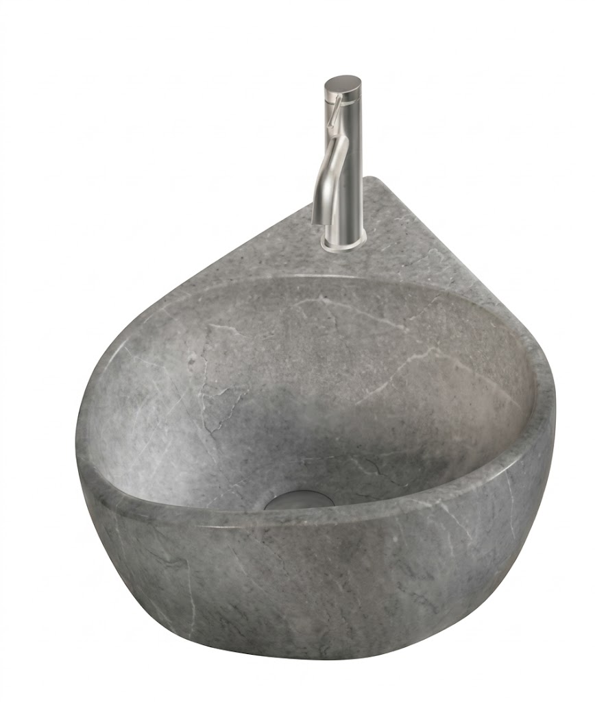 Grey Stone Finish Corner Wall Hung Wash Basin — image 1