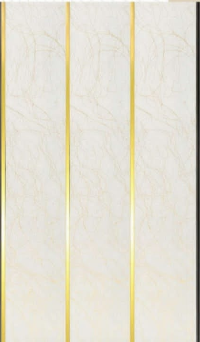 Ivory Marble Finish Decorative Wall Panel with Gold Inlay Strips — image 1
