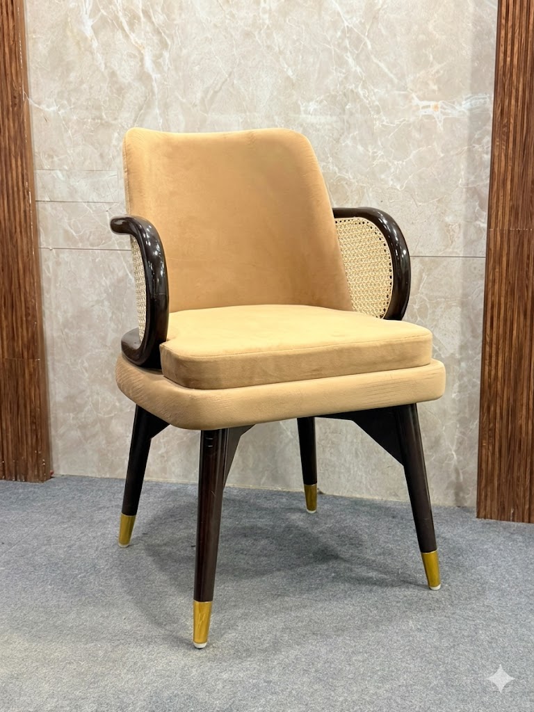 Luxury Cane Accent Armchair with Upholstered Seat — image 1