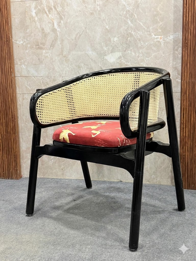 Luxury Cane Lounge Armchair with Upholstered Cushion — image 1