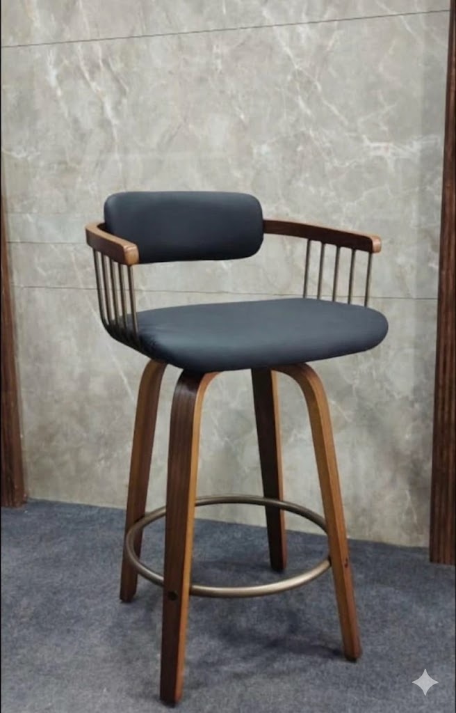 Luxury Wooden Bar Stool with Armrests & Cushioned Seat — image 1