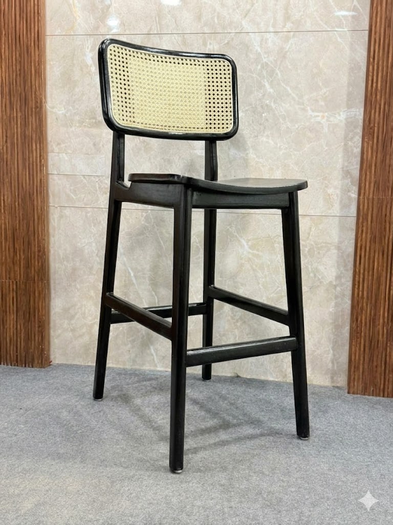 Minimalist Cane Back Wooden Bar Stool — image 1