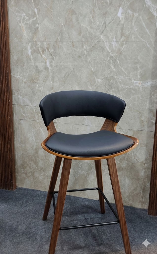 Modern Wooden Bar Stool with Cushioned Backrest — image 1
