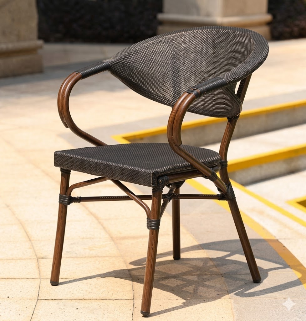 Outdoor Rattan-Style Café Armchair with Metal Frame — image 1