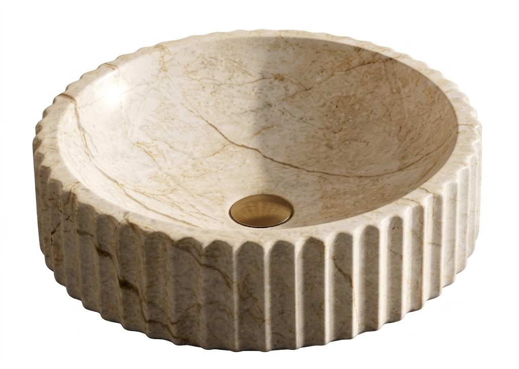 Round Fluted Marble Countertop Wash Basin — image 1