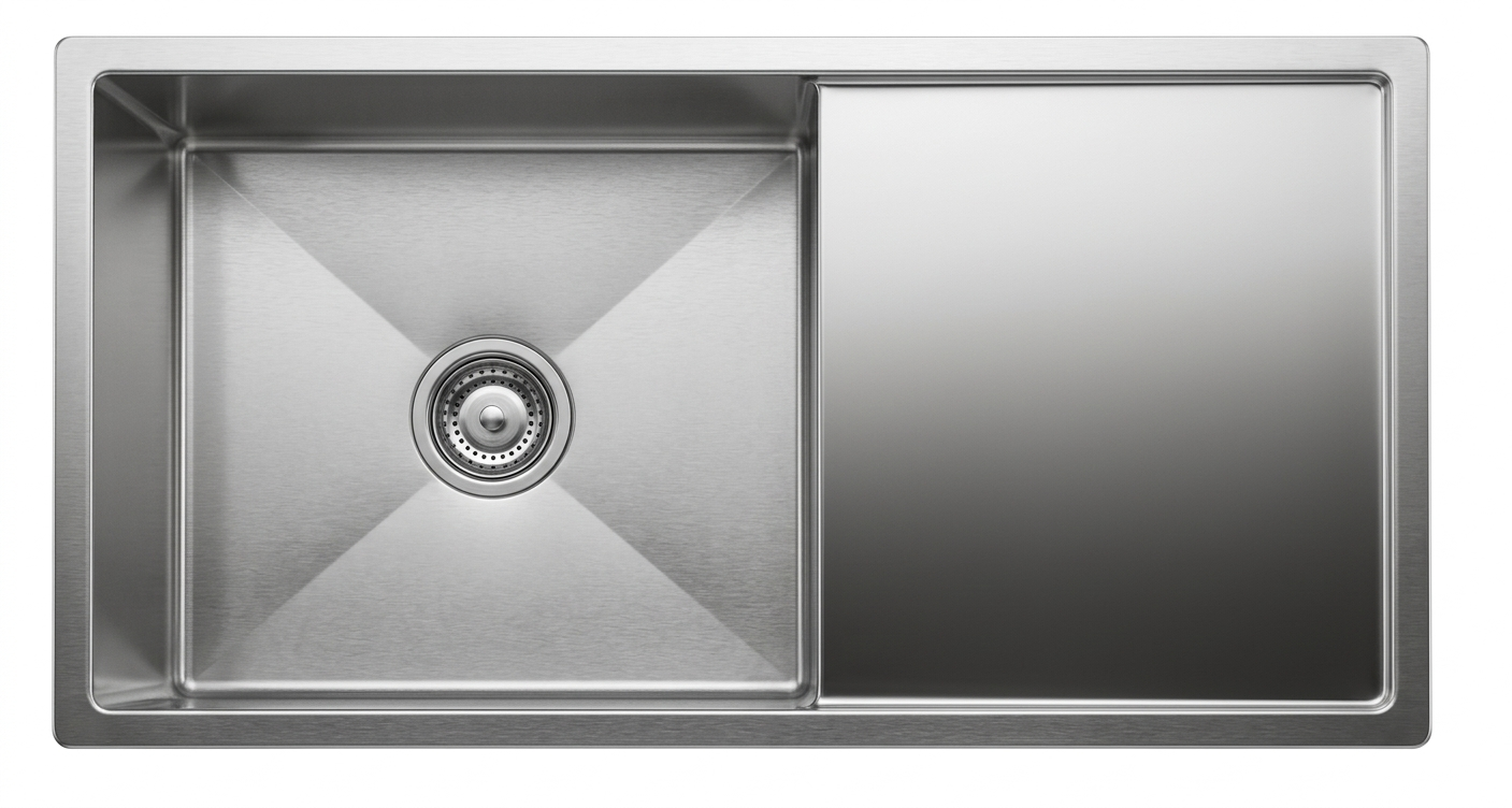 Single Bowl Stainless Steel Kitchen Sink with Drain Board — image 1