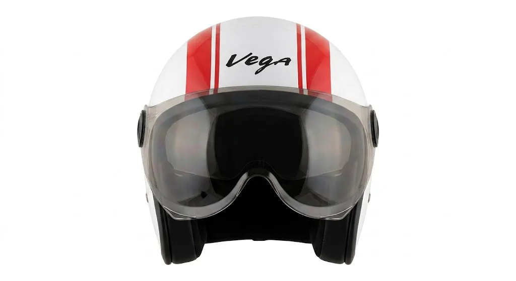 VEGA Jet 777 White With Red Stripe Open Face Medium Helmet — image 2