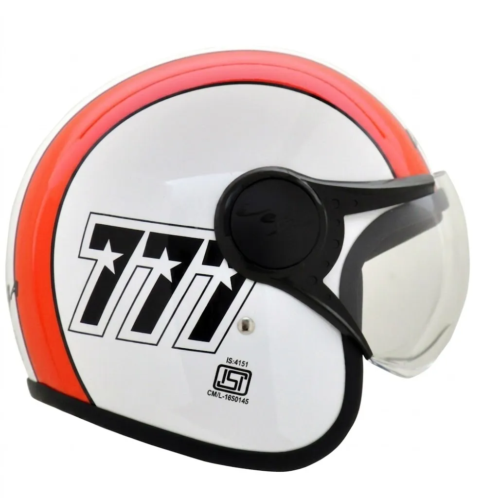 VEGA Jet 777 White With Red Stripe Open Face Medium Helmet — image 1