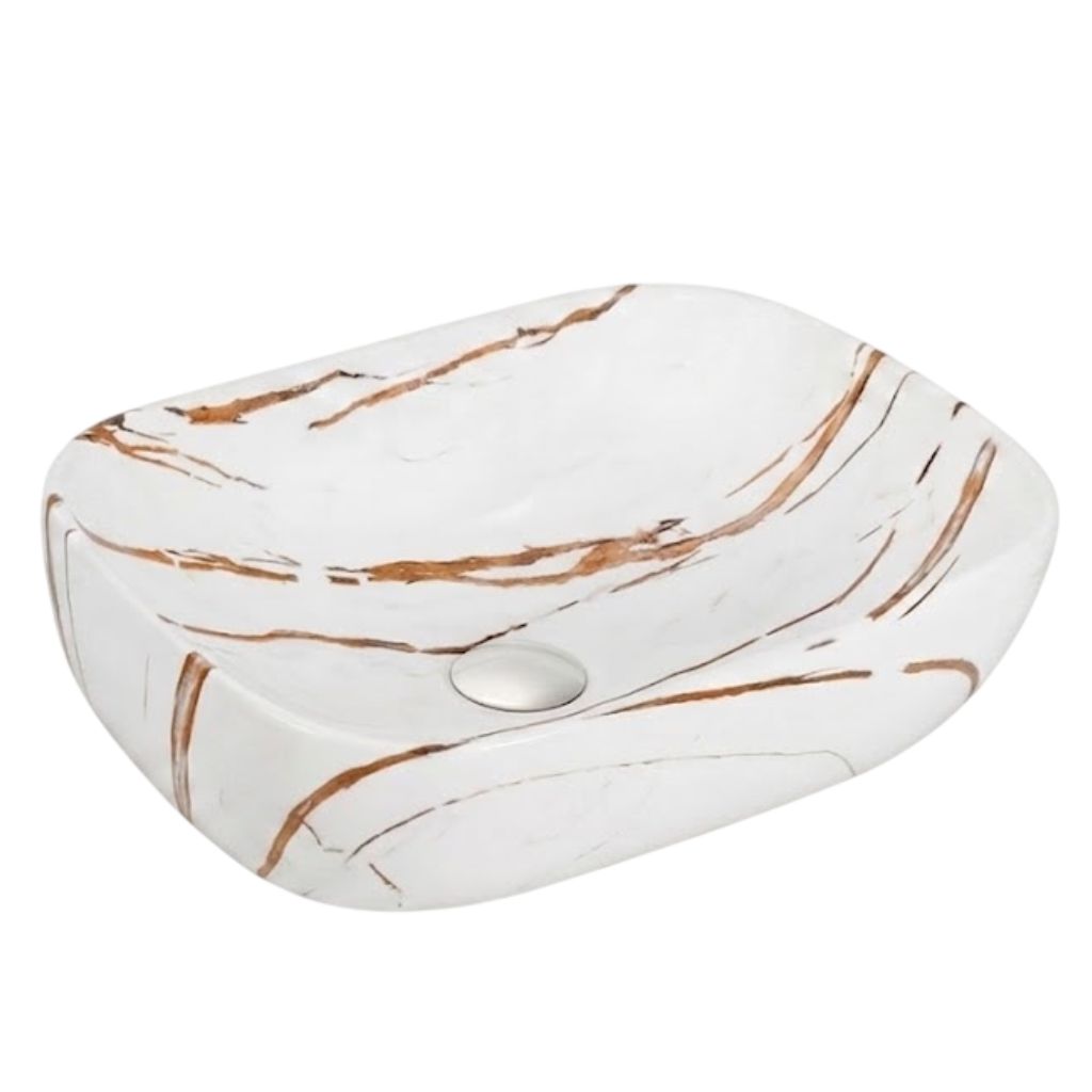 White & Copper Vein Table Top Wash Basin — image 1