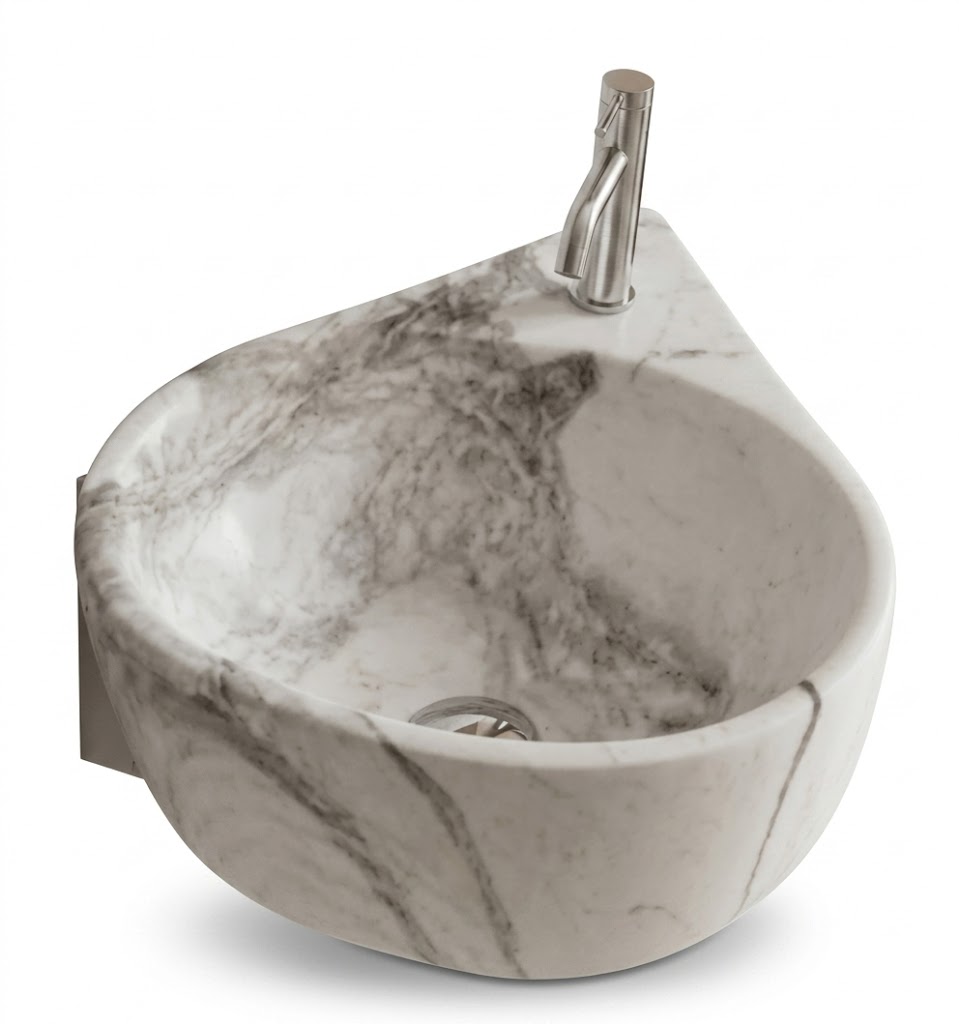 White & Grey Marble Corner Wall Hung Wash Basin — image 1