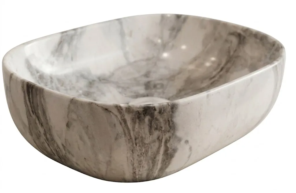 White & Grey Marble Oval Tabletop Wash Basin — image 1
