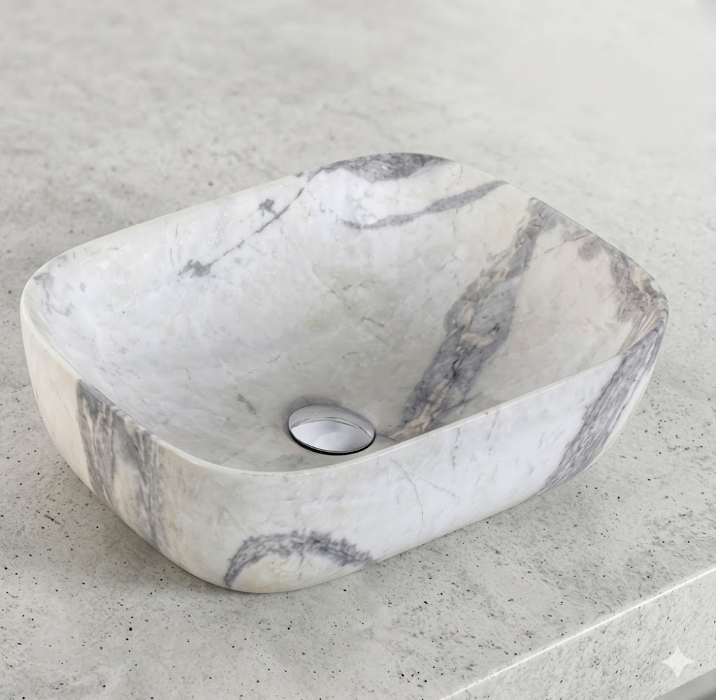 White & Grey Marble Table Top Wash Basin — image 1