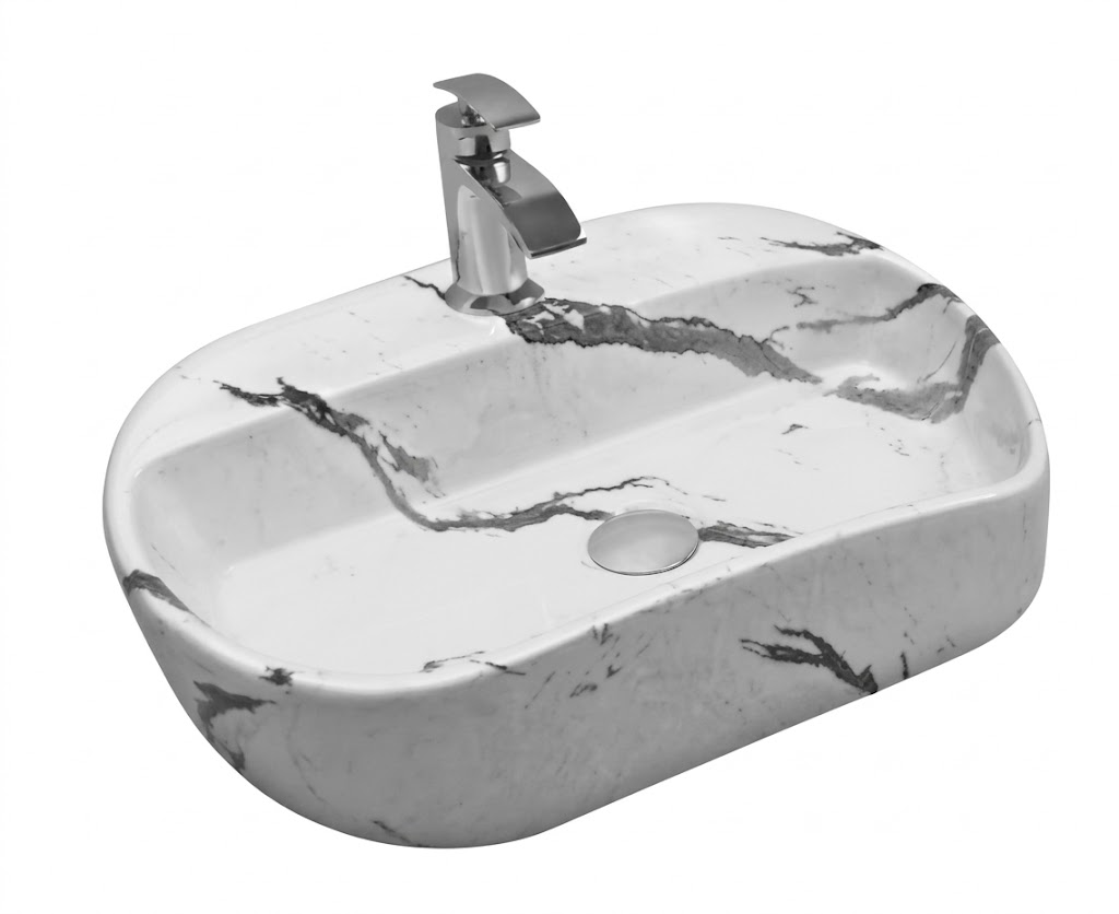 White Marble Black Vein Wall Hung Wash Basin — image 1