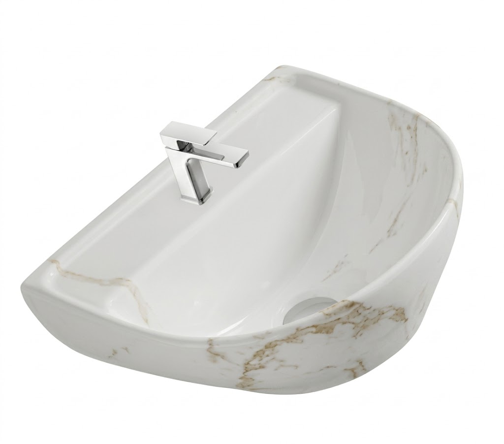  White Marble Finish Wall Hung Wash Basin — image 1