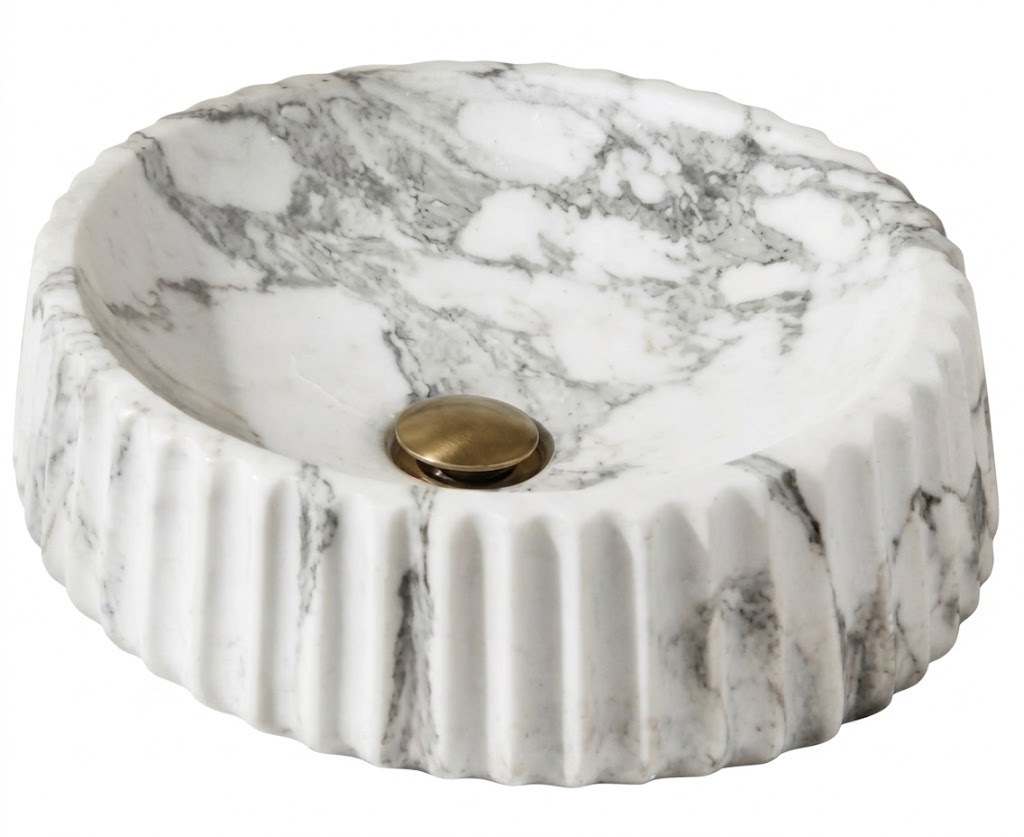 White Marble Fluted Countertop Wash Basin — image 1