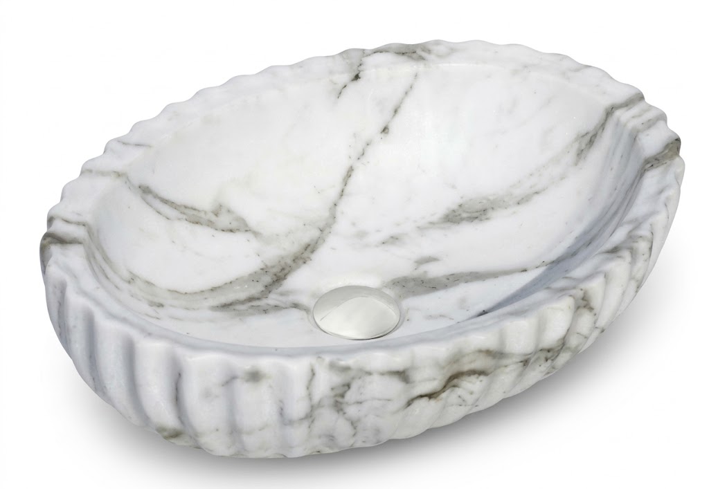 White Marble Fluted Round Tabletop Wash Basin — image 1