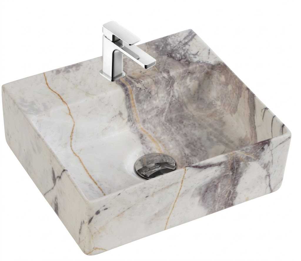 White Marble Gold Vein Square Tabletop Wash Basin — image 1
