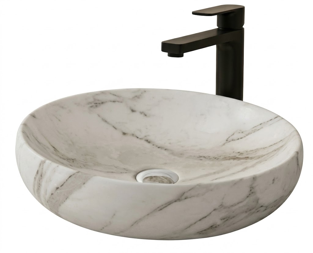 White Marble Round Tabletop Wash Basin — image 1