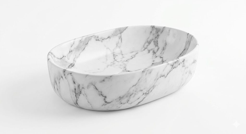 White Marble Round Tabletop Wash Basin — image 1