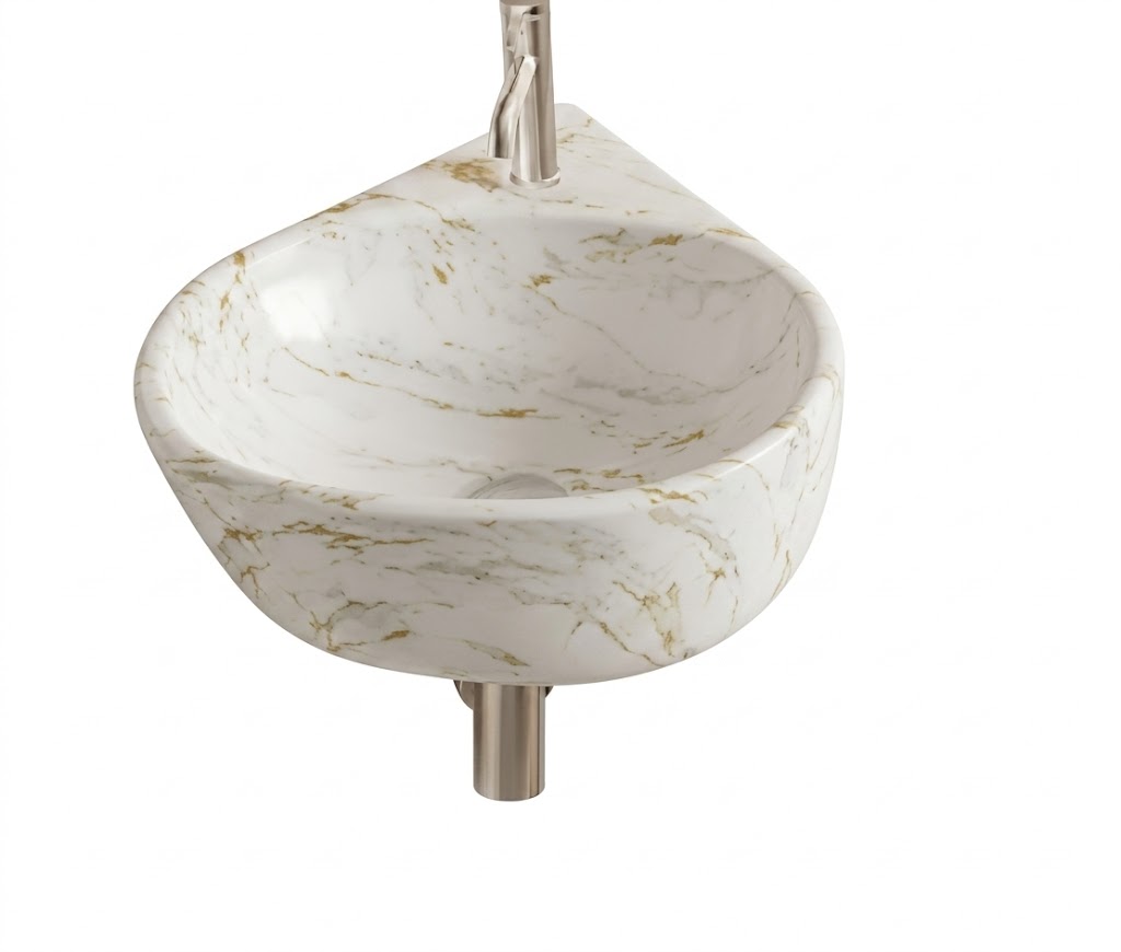 White Marble Round Wall Hung Wash Basin — image 1