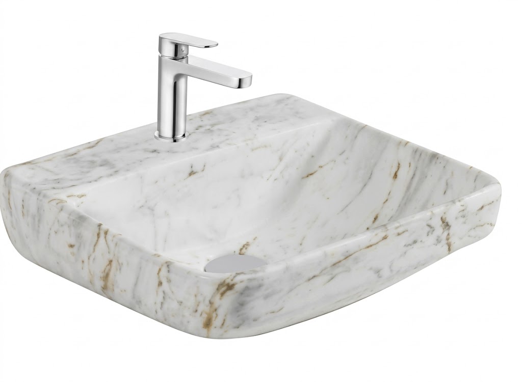White Marble Square Tabletop Wash Basin — image 1