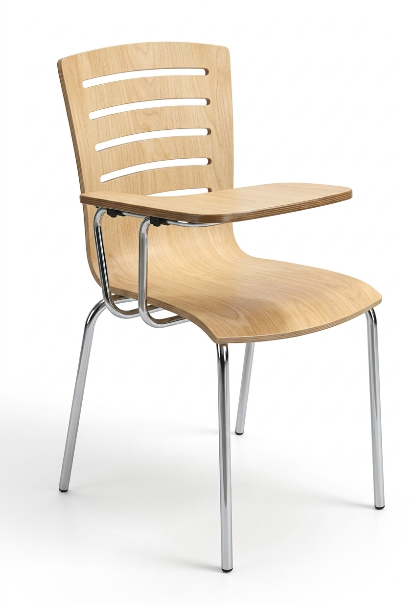 Wooden Finish School Chair with Writing Pad — image 1